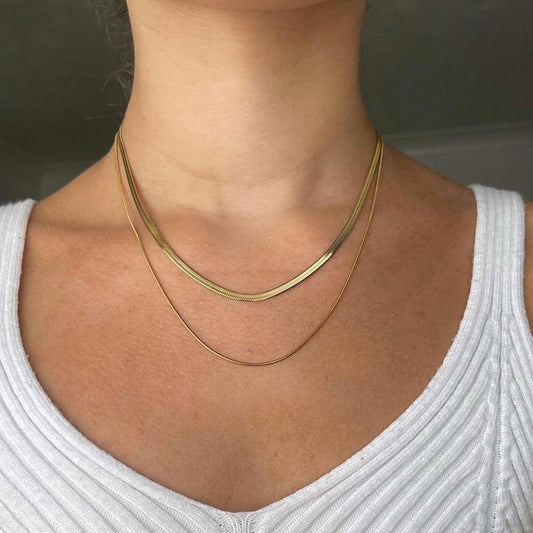 Herringbone Necklace Set | 18k Gold Plated Stainless Steel | Tarnish Resistant