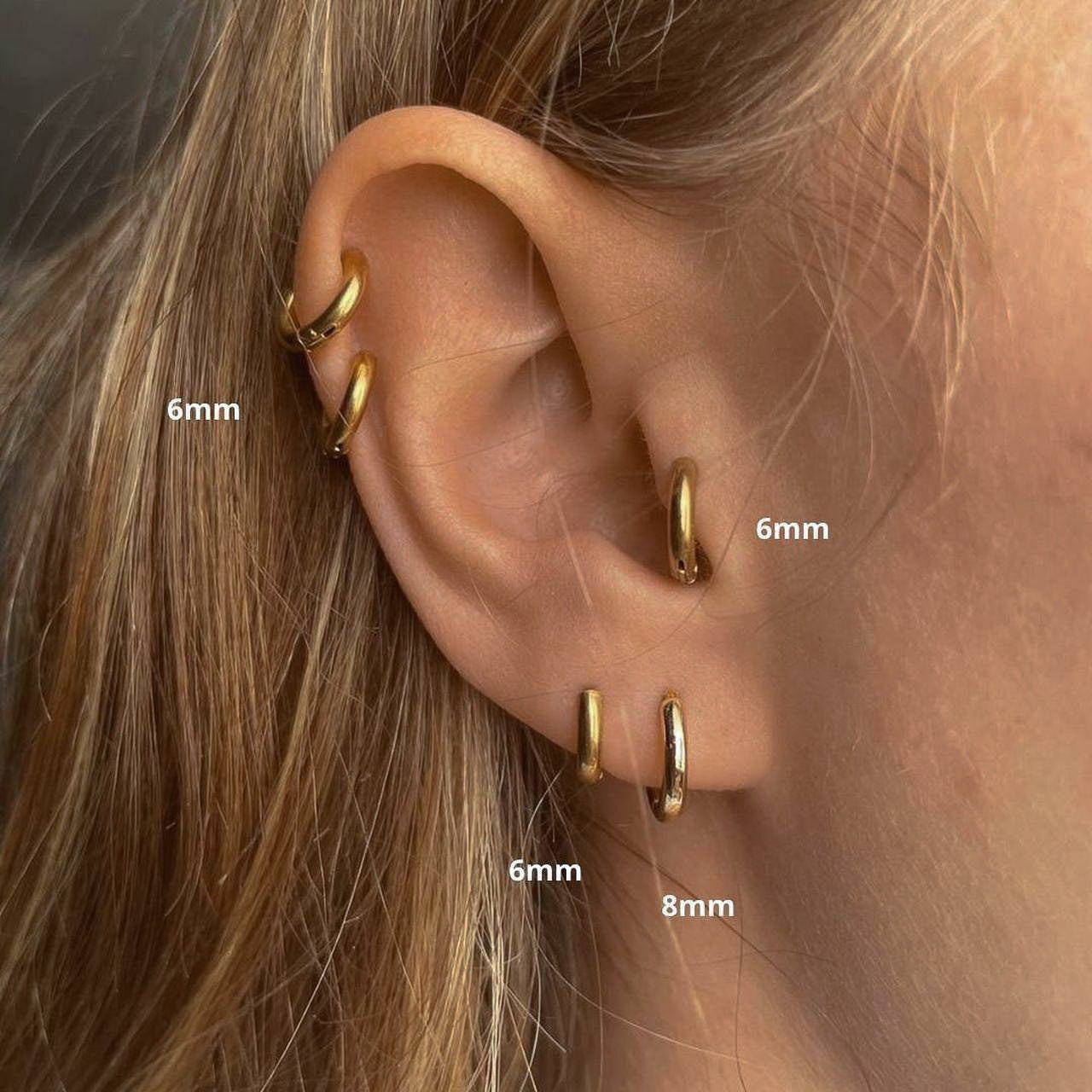 Huggie Hoop Earrings | 18k Gold Plated Stainless Steel | 6mm/8mm/10mm | Lobe Tragus Forward Helix Conch Rook Daith | Tarnish Resistant