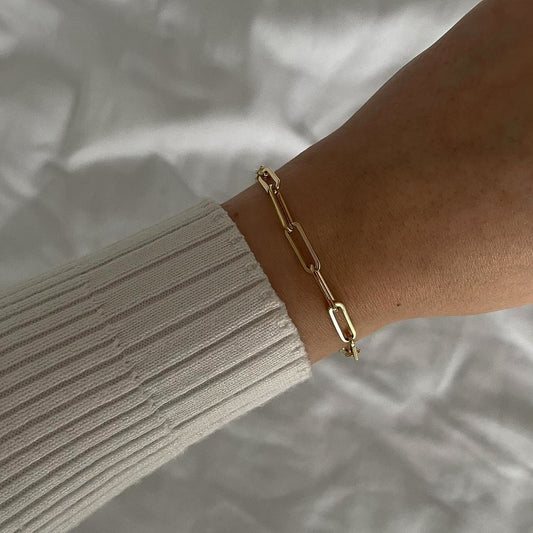 Rectangle Paperclip Bracelet | 14k Gold Plated Stainless Steel | Tarnish Resistant