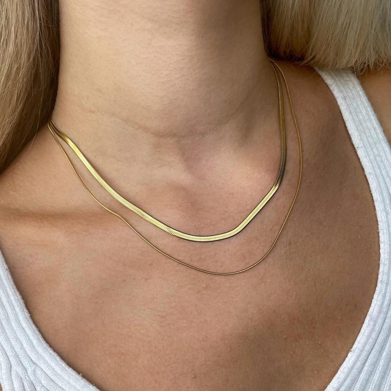 Herringbone Necklace Set | 18k Gold Plated Stainless Steel | Tarnish Resistant