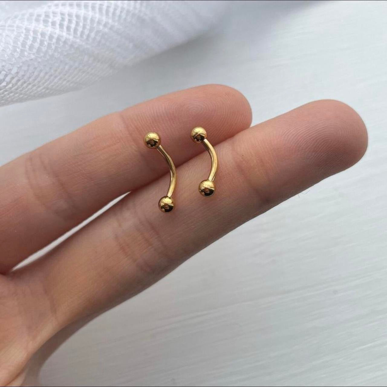 Curved Ball Stud Earrings | 18k Gold Plated Stainless Steel | 6mm/8mm | Tarnish Resistant